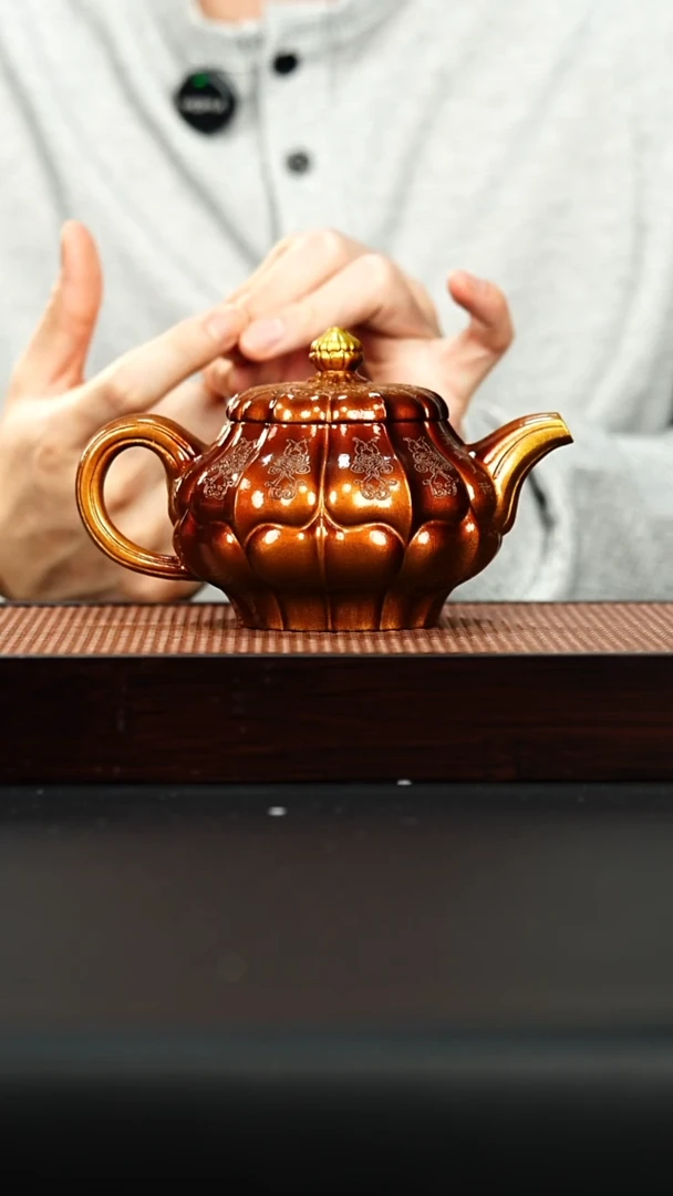 茶壶紫砂筋纹壶 贝壳烧