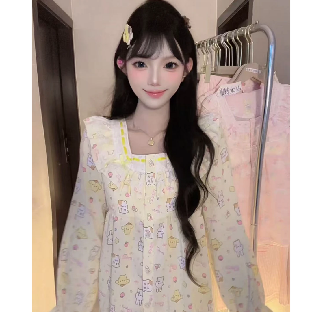 布丁狗长袖长裤带胸垫云感棉可爱宿舍学生开衫睡衣家居服女可外穿