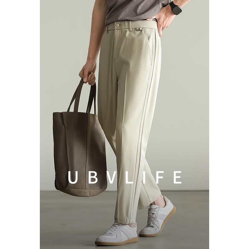 轻商务单褶半松紧腰休闲西裤男士2025夏季新款纯色通勤直筒九分裤