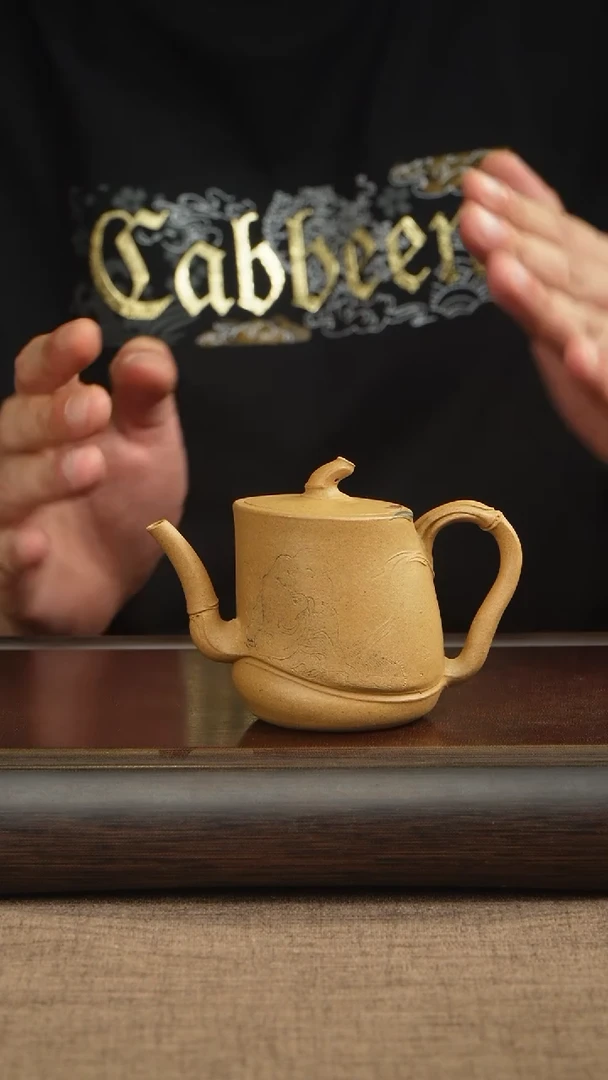 茶壶紫砂听风刻绘人物段泥