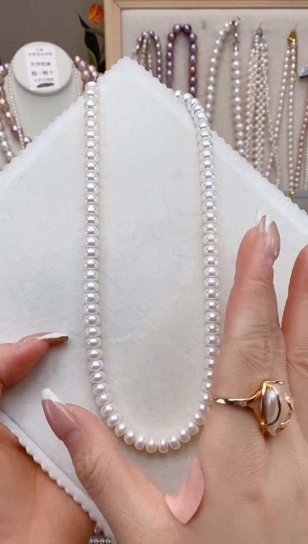 【闪购商品】淡水珍珠项链银S925镶嵌极光白算盘