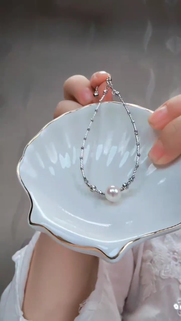 银S925镶嵌手链淡水珍珠爱迪生路路通手链