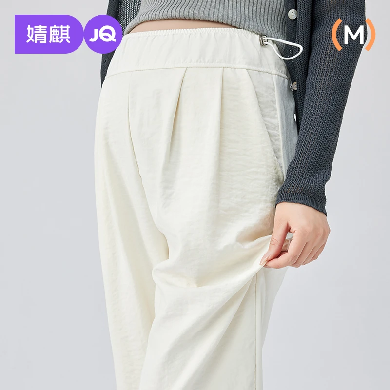 婧麒孕妇秋季休闲裤高腰可调节无托腹九分裤白色垂感宽松阔腿裤