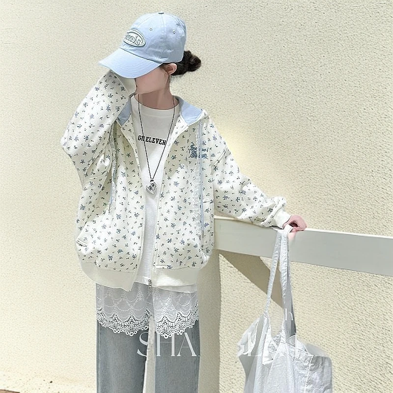 女童独特漂亮外套碎花开衫儿童春秋季洋气2025新款小女孩连帽上衣
