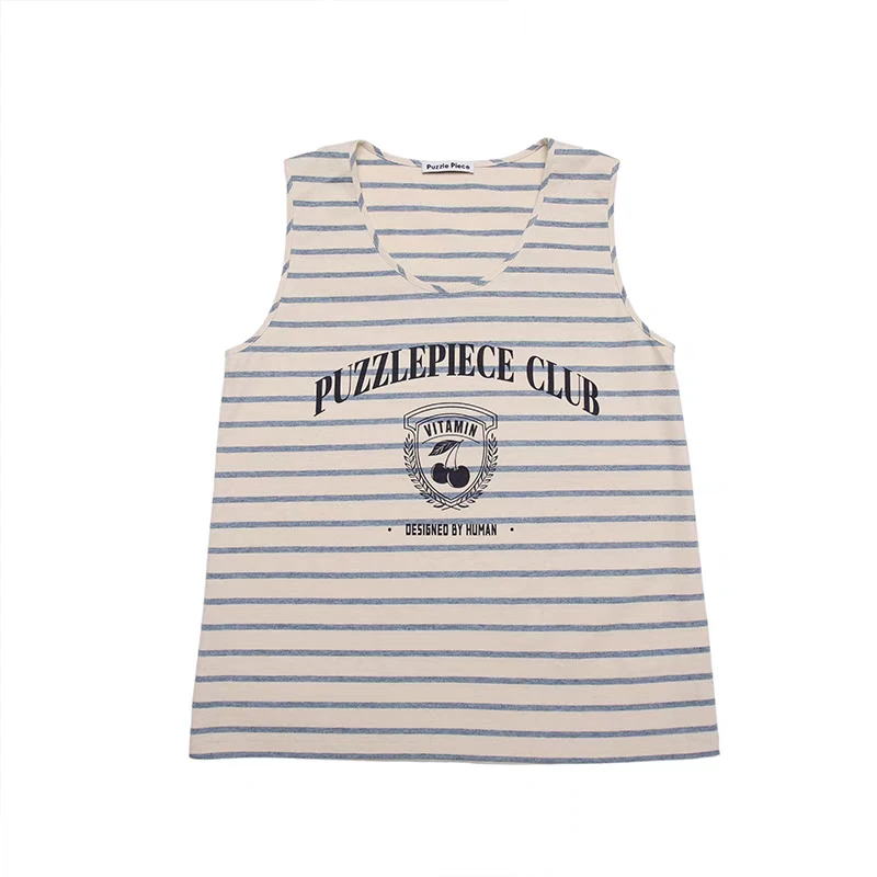 puzzle piece设计师品牌新款无袖樱桃logo印花背心t恤女