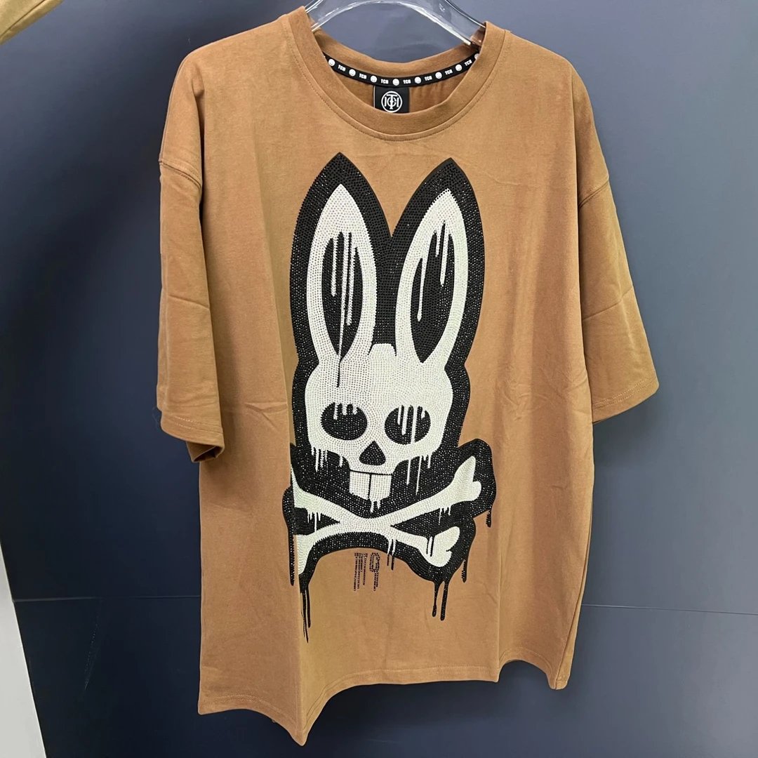 奥莱-纯棉T恤烫骷髅兔子时尚宽松圆领百搭短袖男女T21110C6280