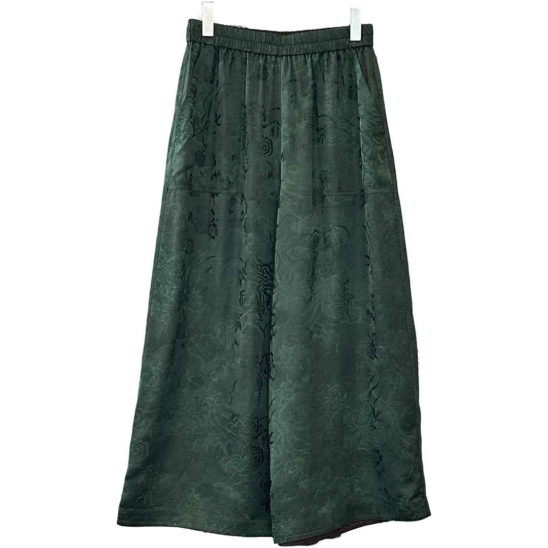 「利琪高订」国风新中式气质轻奢百搭绿色暗纹提花阔腿休闲裤B6551