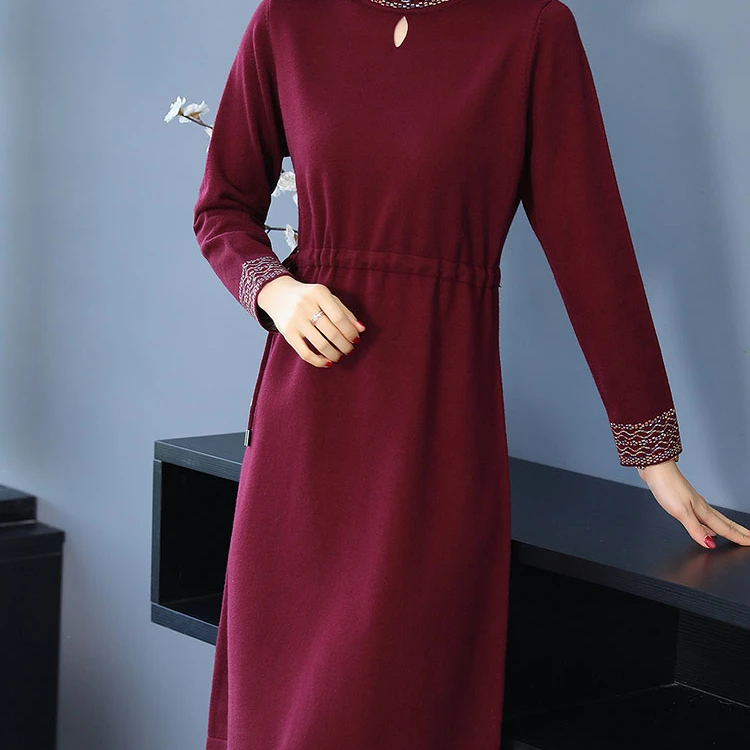 Mandsibil曼德西比利羊毛连衣裙女秋冬2025新款中老年妈妈毛衣裙