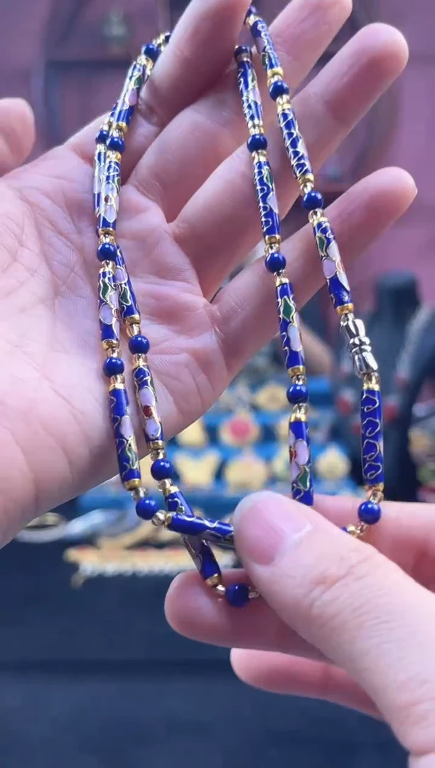 非遗景泰蓝 竹节 项链 宝蓝