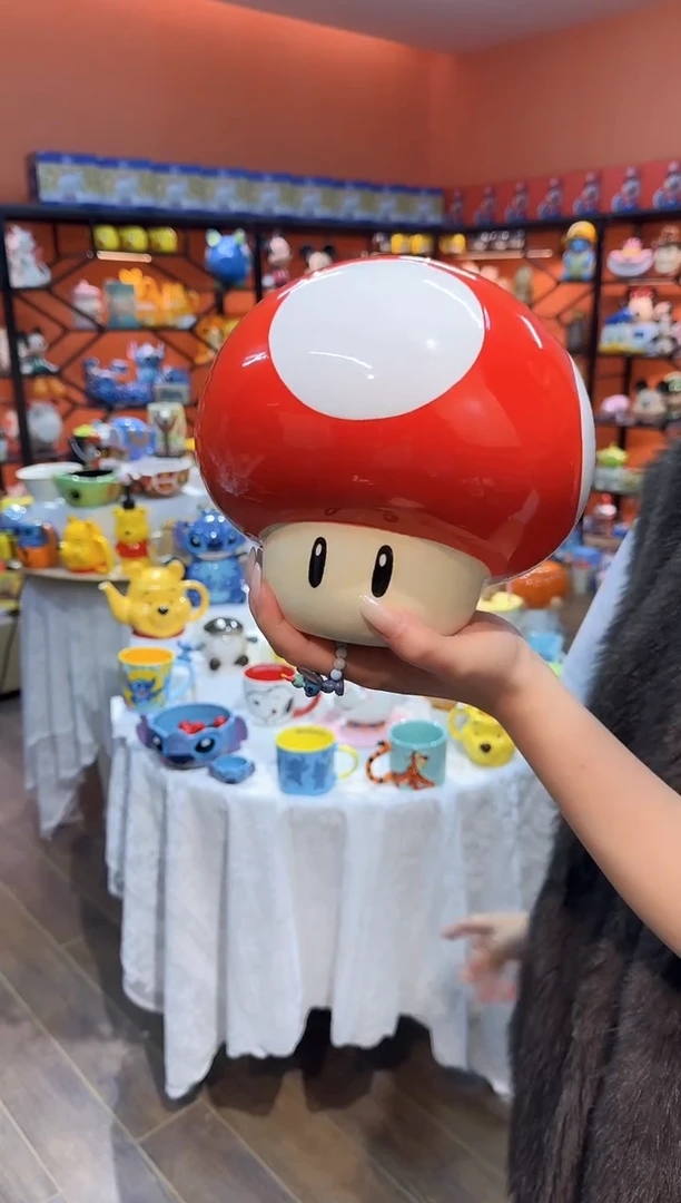 瓷片@@陶瓷蘑菇头饼干罐