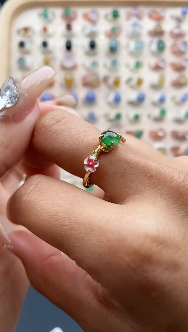 【闪购商品】翡翠戒指银S925镶嵌缅甸天然A货翡翠222   5-2