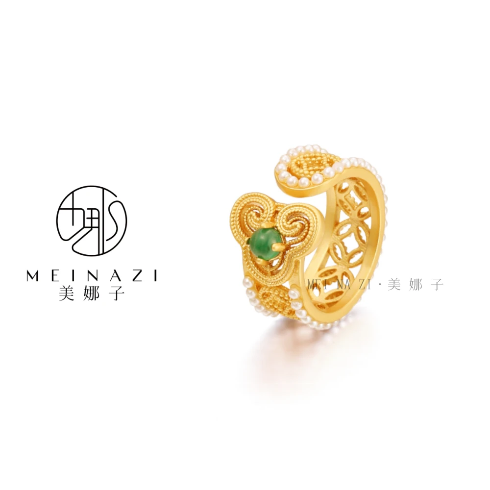 戒指 MEINA/新款绿宝如意开口戒指新款简约气质轻奢