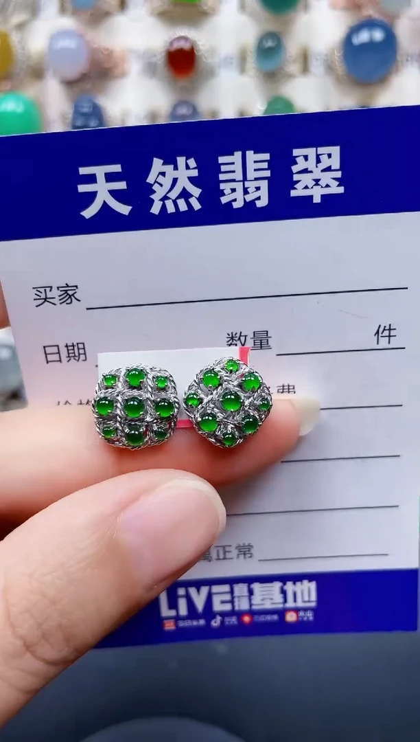 银S925镶嵌翡翠耳饰132