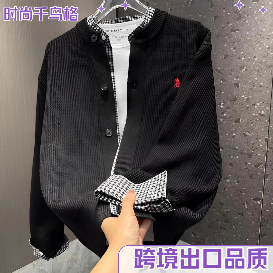 跨境品质新款秋季毛衣男士休闲针织衫开衫外套日系假两件宽松百搭