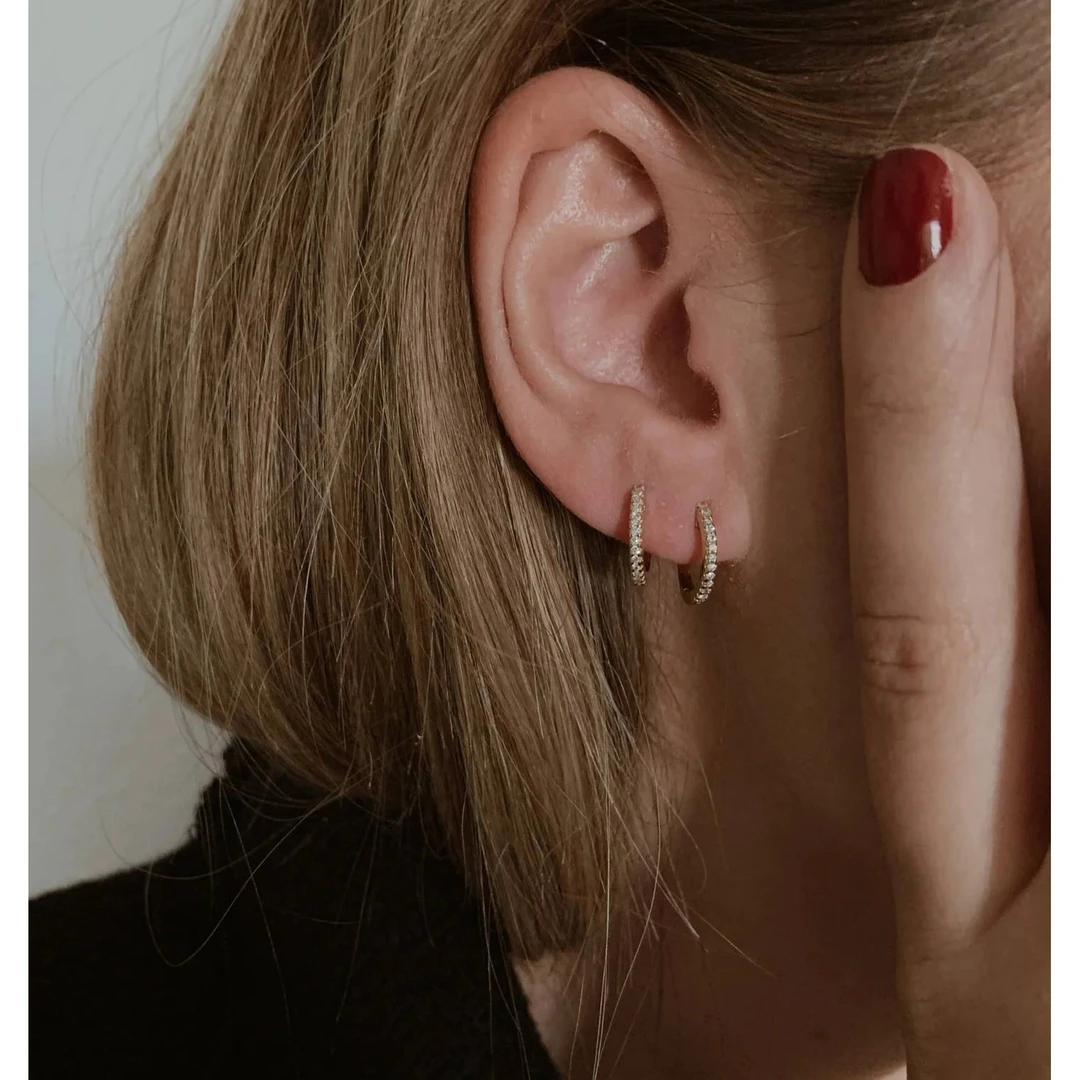 925银耳饰 MINI BLOOM 纯银 金银满镶锆石单圈耳环多尺寸个性