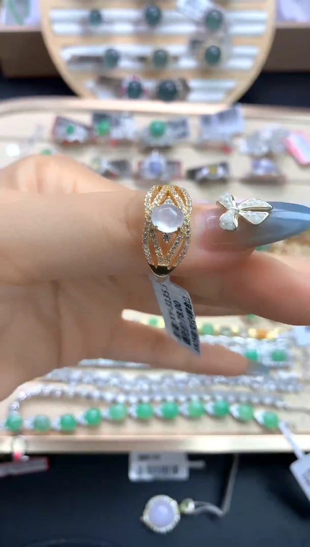 翡翠戒指银S925镶嵌翡翠 蛋面 银S925镶嵌