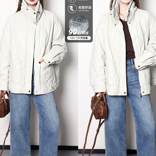 QC宣宣【暖酷捕手】微胖大码女冬季时尚百搭保暖皮羽绒服ZY409B05
