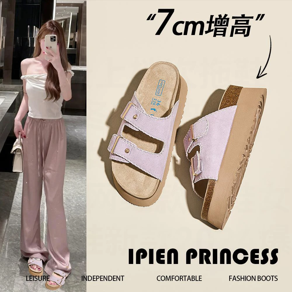 复古厚底勃肯鞋女2026夏季新款外穿超好看凉拖鞋小众增高一字半拖