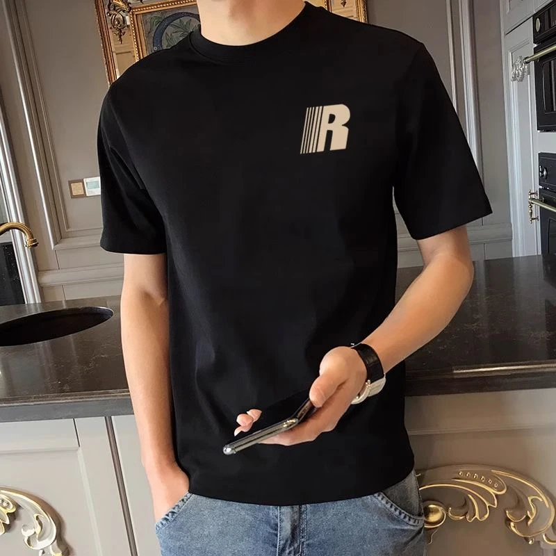 雅鹿男士夏季爆款圆领短袖T恤印花潮流宽松上衣t时尚百搭简约体恤