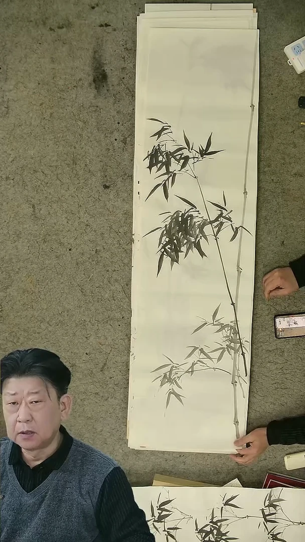 国画四尺对开  墨竹条屏 34*138cm