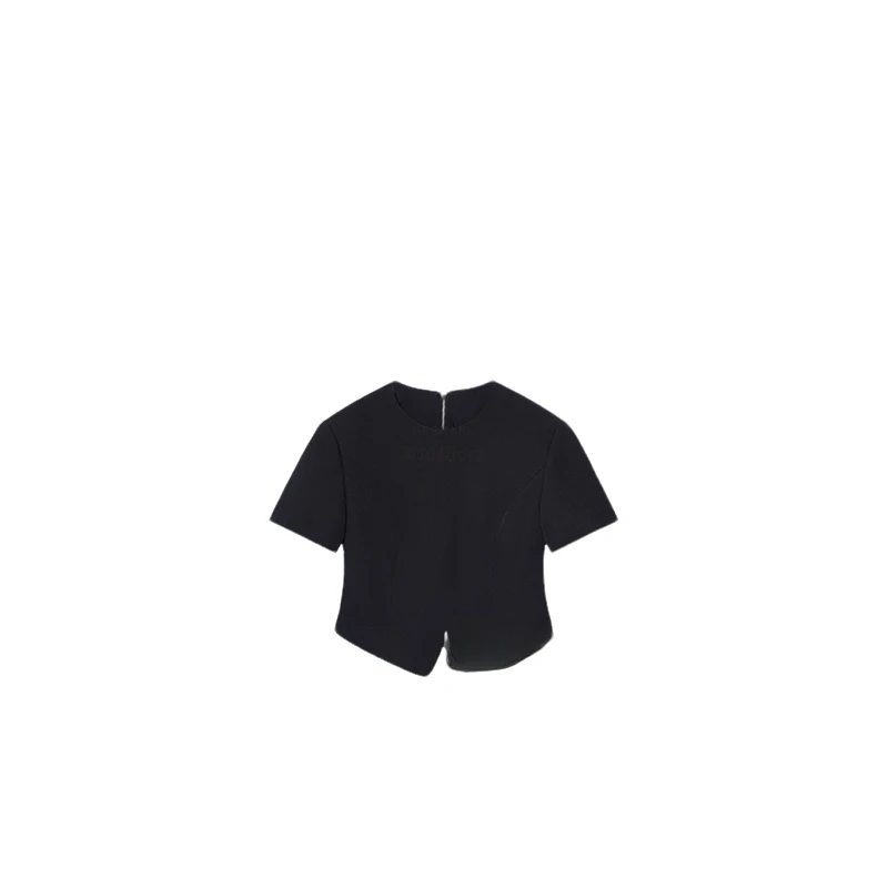 【龙哥专属】C7F19698H 新款赫本风名媛气质圆领西装短袖上衣