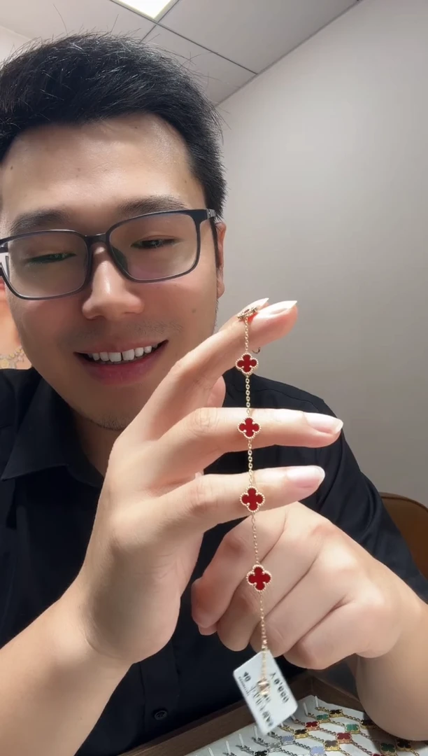 玛瑙/玉髓手链18K金镶嵌温**玄红色k黄，小号五花手链GHJ