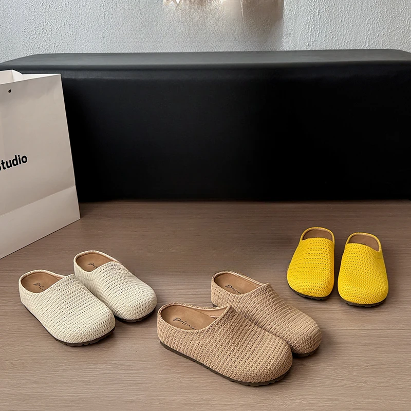 P&CStudioiNS风极简风平底纯色平底复古凉拖透气防滑鞋子飞织