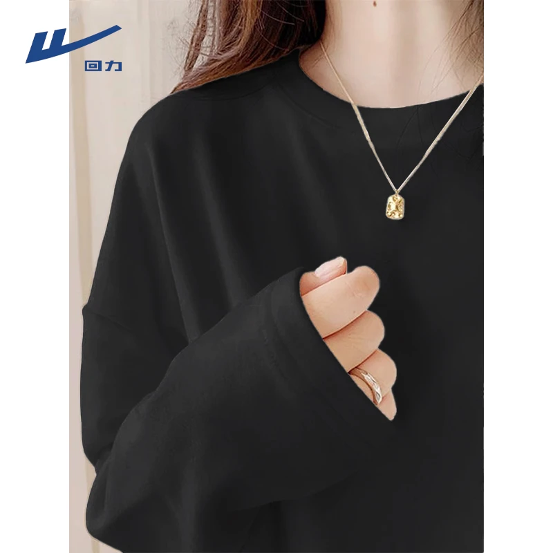 Warrior/回力纯棉长袖t恤女士2025新款春秋内搭打底衫宽松上衣女X