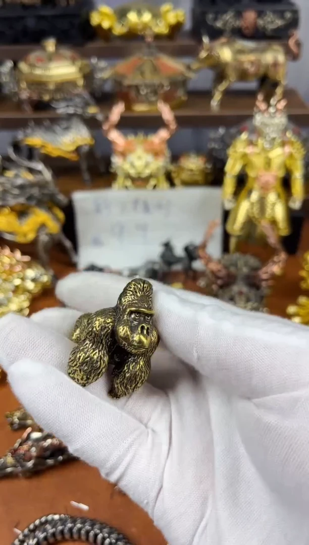 银**马大猩猩黄铜摆件复古