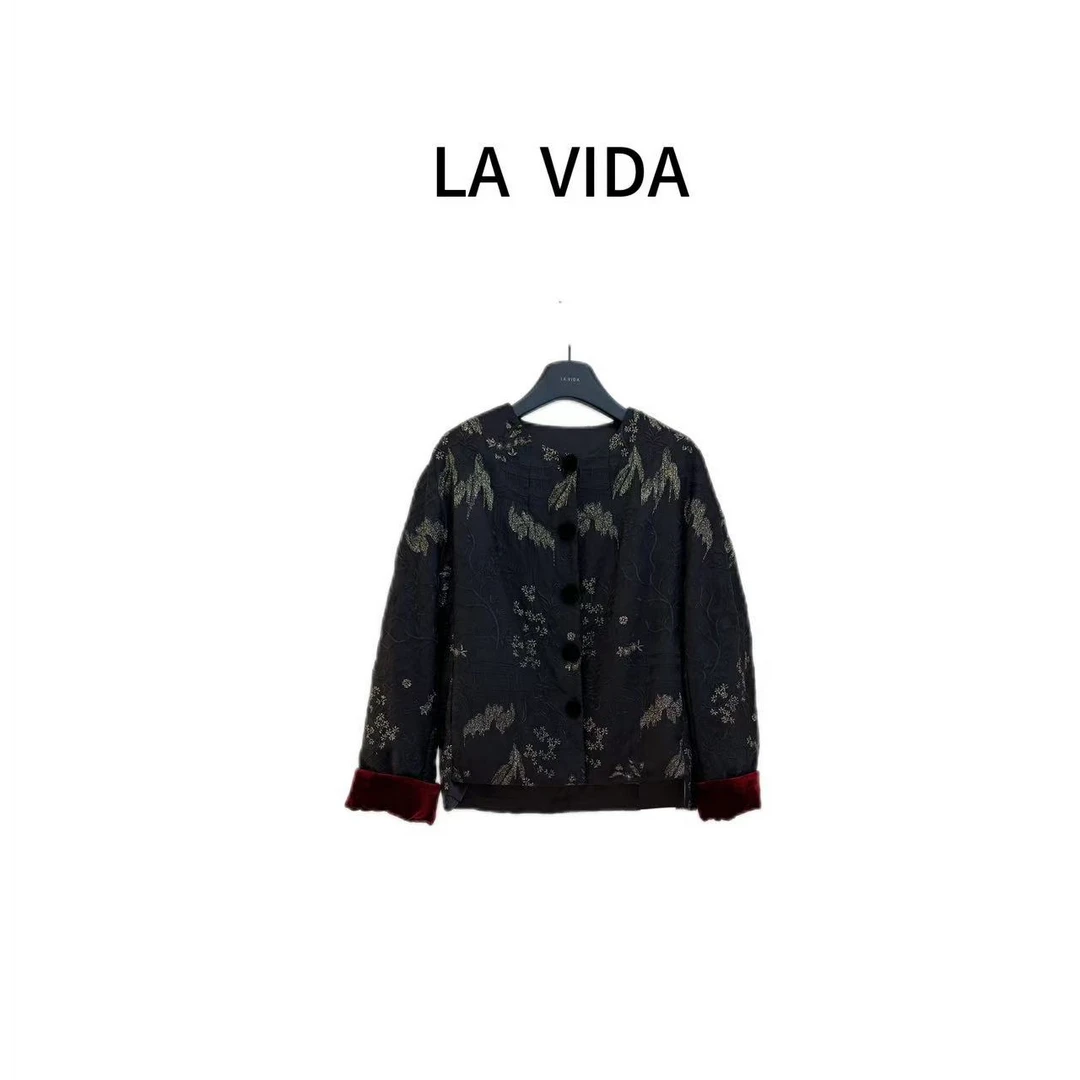 LA VIDA-「重工系列」烫金红丝绒拼接国风提花外套