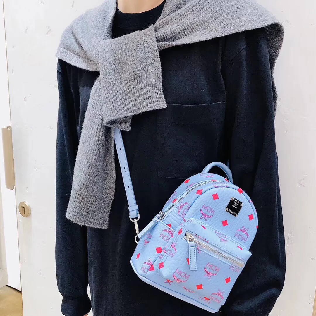 95新 MCM 风铃蓝印花超mini双肩包/WJ12514027/4027