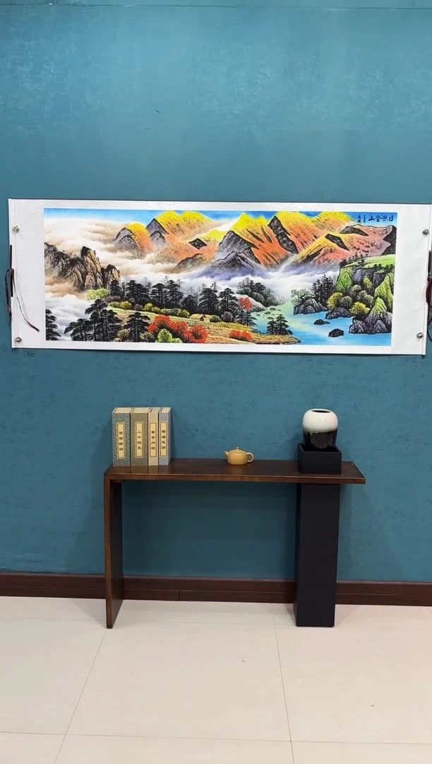 国画《日照金山》70*200厘米卷轴软裱