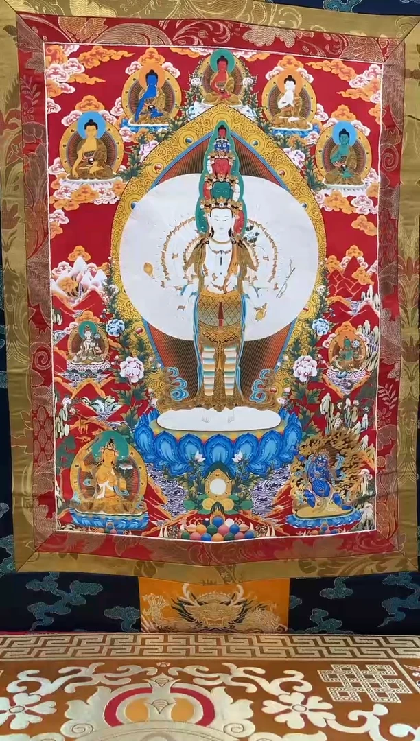 卷轴画矿物质喷绘  千手观音1.3m蓝色水波纹