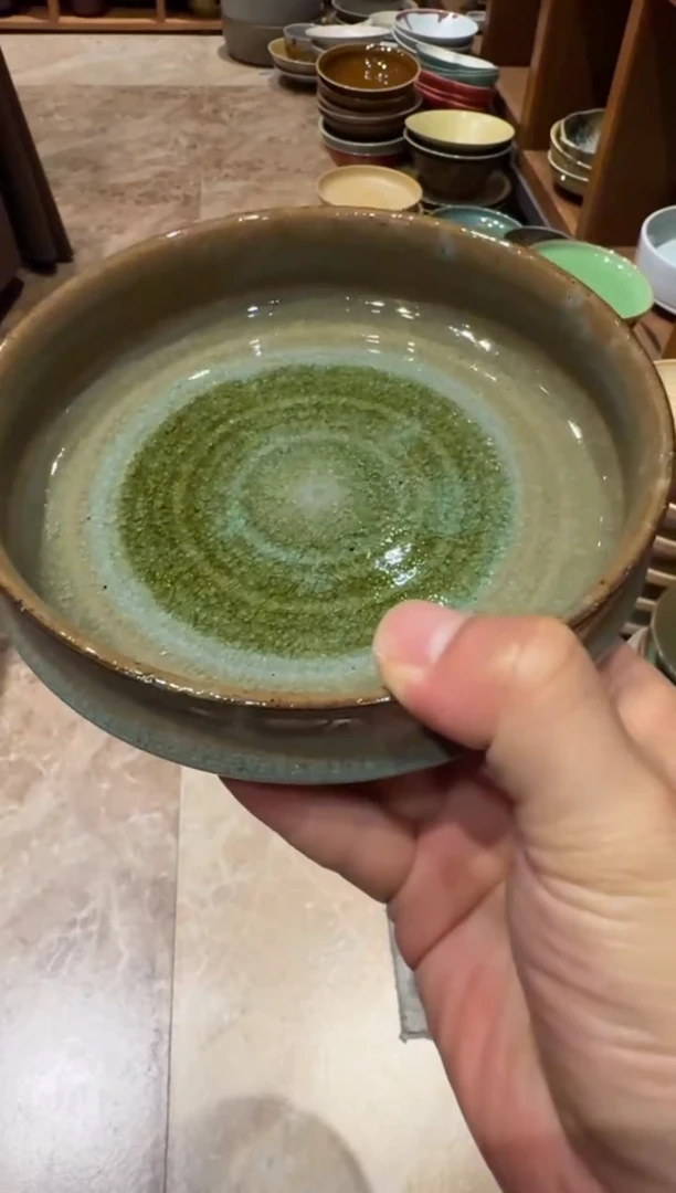 瓷片791 玻化绿竹节盘1个