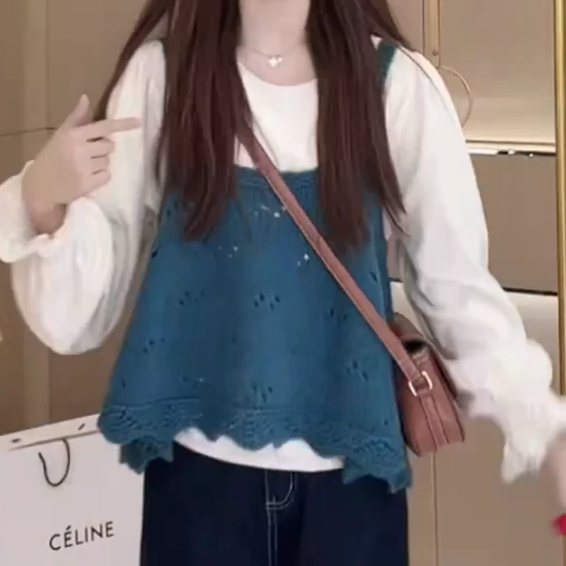 【真两件套】早秋甜美温柔喇叭袖衬衫搭针织吊带两件套女LK2505912