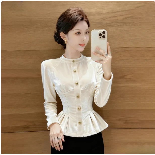 白色时尚衬衫女秋季2025高端轻奢减龄洋气巨好看掐腰法式小资上衣