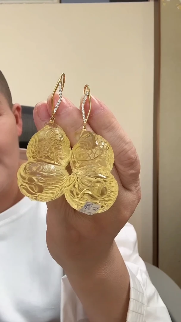 琥珀银S925镶嵌耳饰耳环