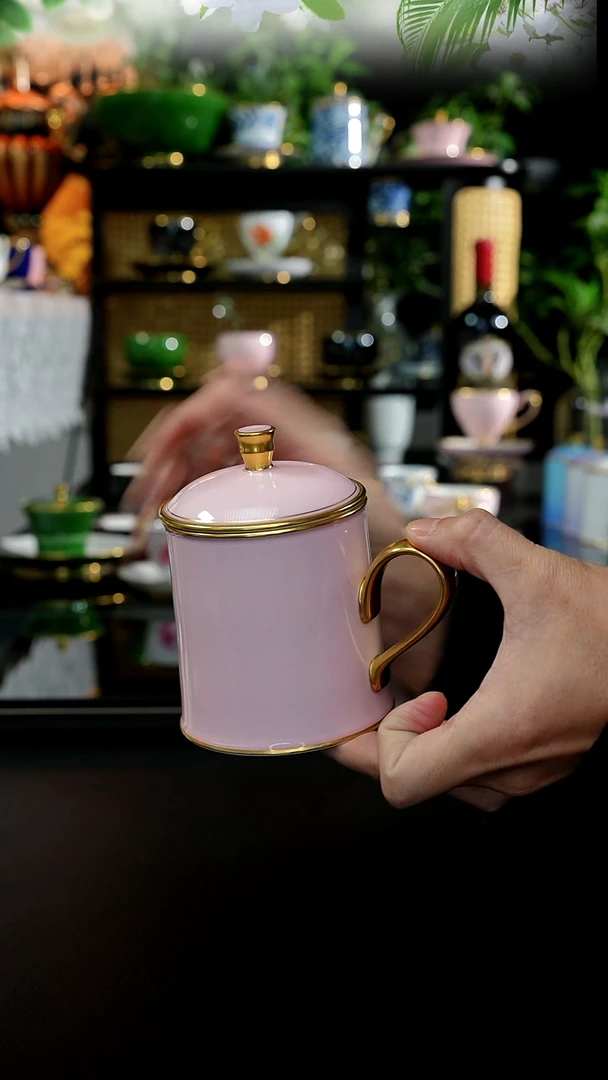 手工高温瓷粉色--------茶盖杯