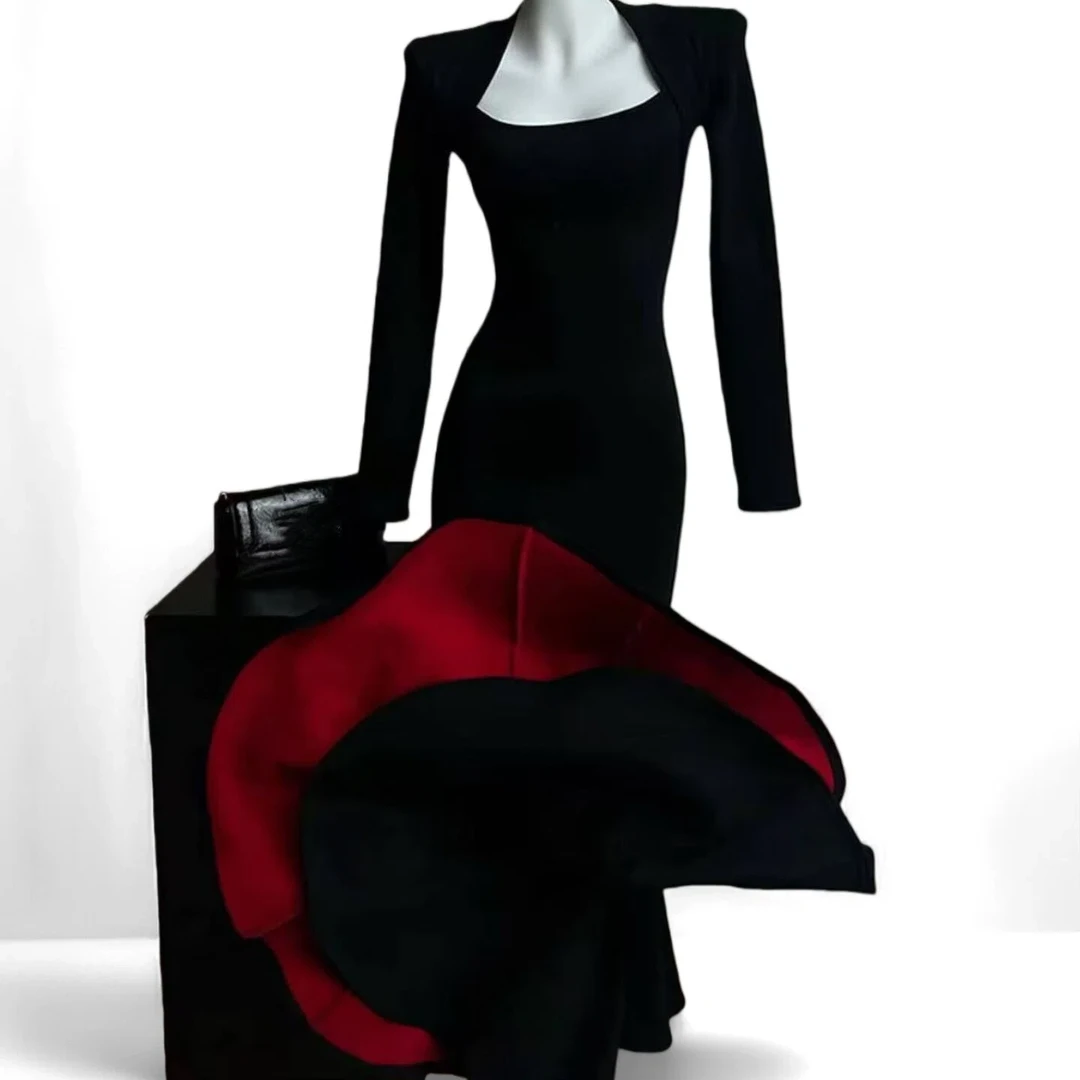 大漂亮家连衣裙长红底加绒1531长1531-1短一字肩1533长1533-1短