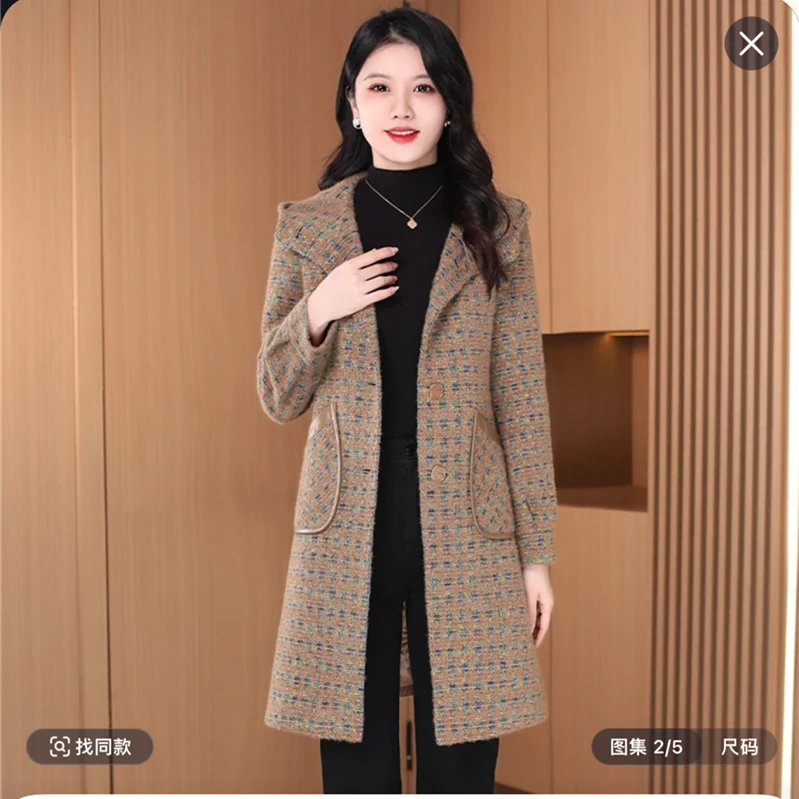 小香风毛呢外套女2025秋冬季爆款今年流行中长款妈妈休闲格子大衣