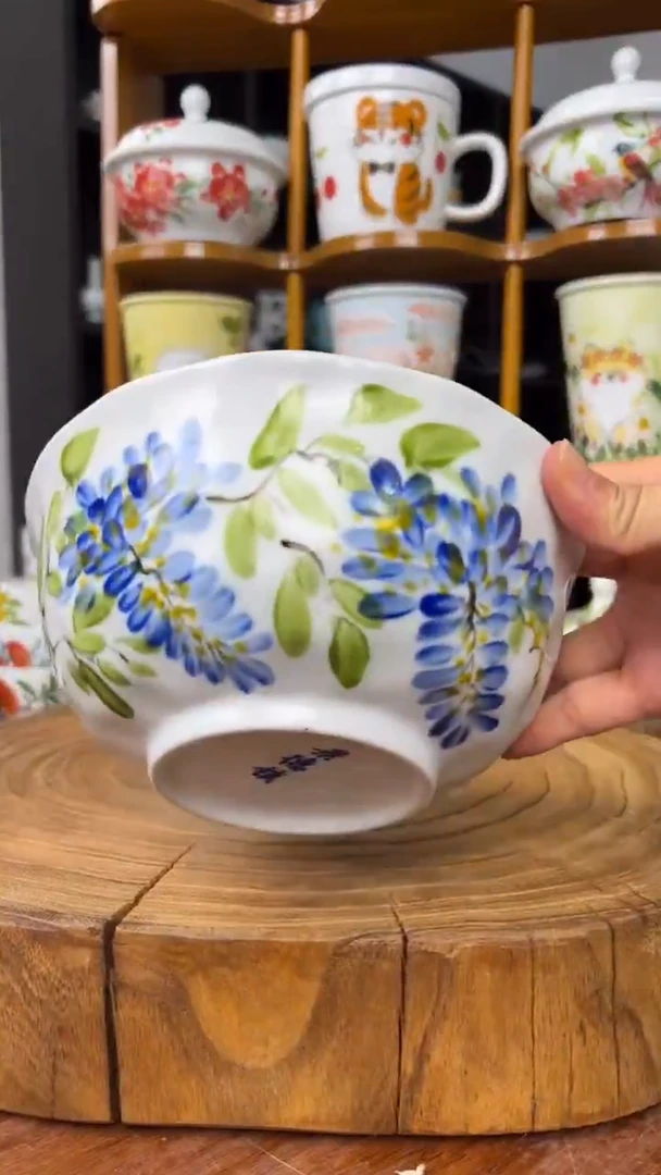 瓷片国韵瓷坊-手工手绘捏捏碗紫藤花