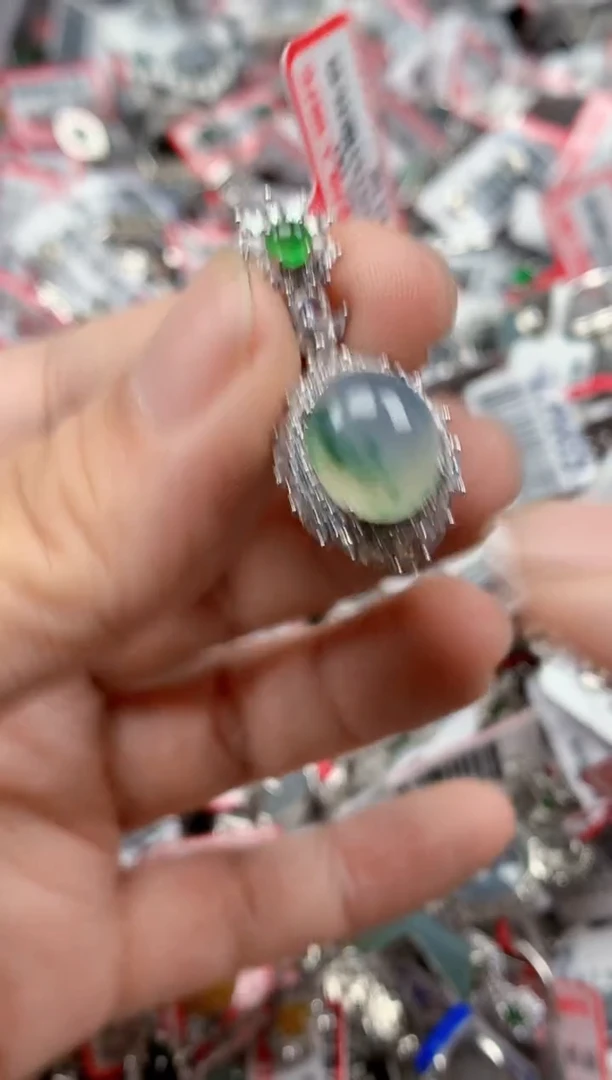 银S925镶嵌戒指翡翠天然A货缅甸翡翠