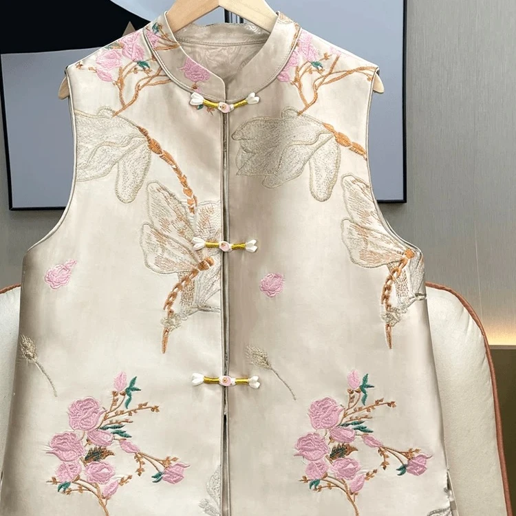 【花蕊】新中式国风重工刺绣马夹女新款立领盘扣马甲中国风绣花百搭