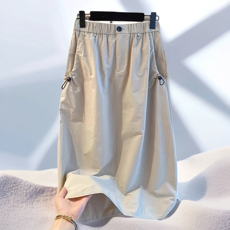 工装半身裙女夏季2025新款大码宽松显瘦休闲百搭复古中长款a字裙