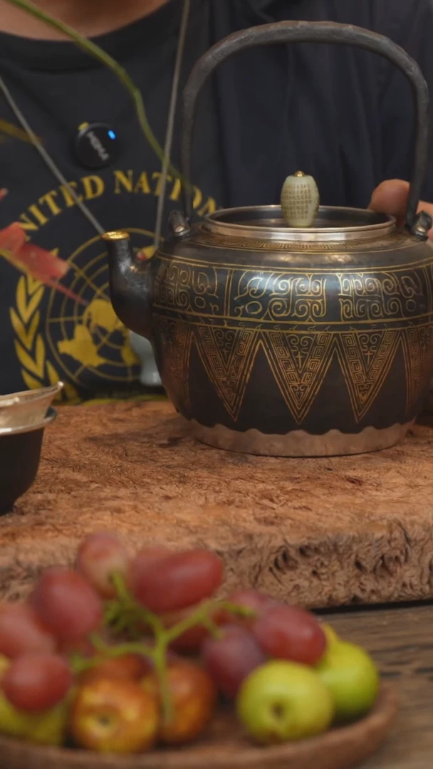 走铜铁包银提梁壶（卷云纹）