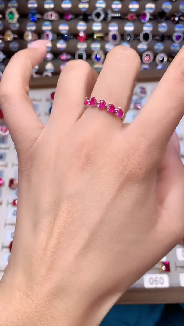 红宝石戒指银S925镶嵌白