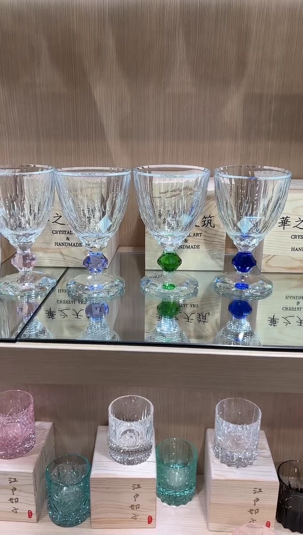新款水晶高脚杯  紫粉蓝绿四色
