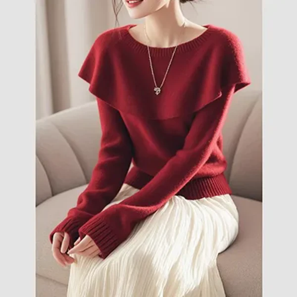 安可拉红色针织衫上衣洋气时髦气质小香风高级感毛衣女2024年秋季