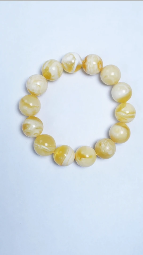手链蜜蜡未镶嵌金妖白圆珠手串14mm