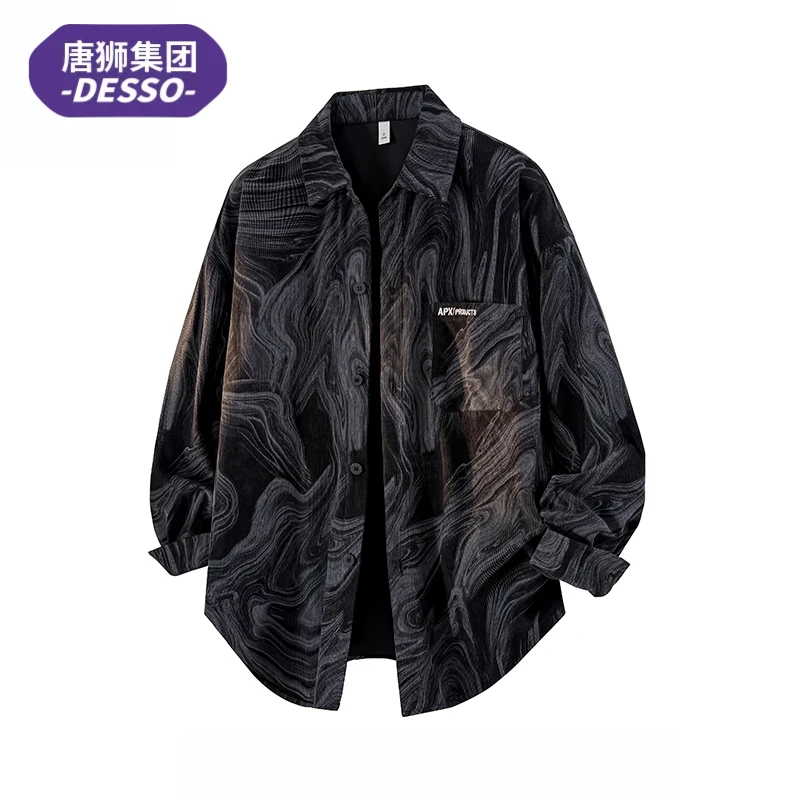 唐狮集团DESSO高级感美式扎染长袖衬衫男士秋季宽松休闲衬衣外套